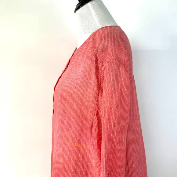 Eileen Fisher Linen 3/4 Sleeve Tunic Henley Shirt Striped Sz L - Picture 10 of 16